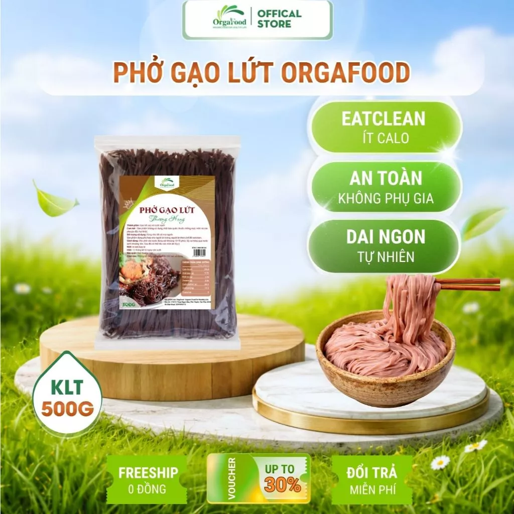 Phở gạo lứt đen Orgafood 500 gram hữu cơ EAT CLEAN thức ăn healthy giảm cân dành cho người ăn kiêng