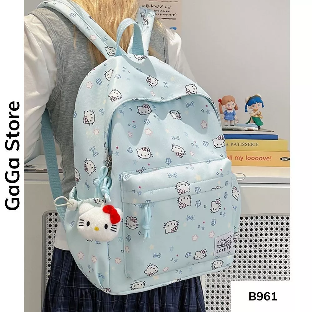 Balo đi học phối màu đơn giản họa tiết kitty dễ thương phong cách Ulzzang cho học sinh các cấp B961 gagastore