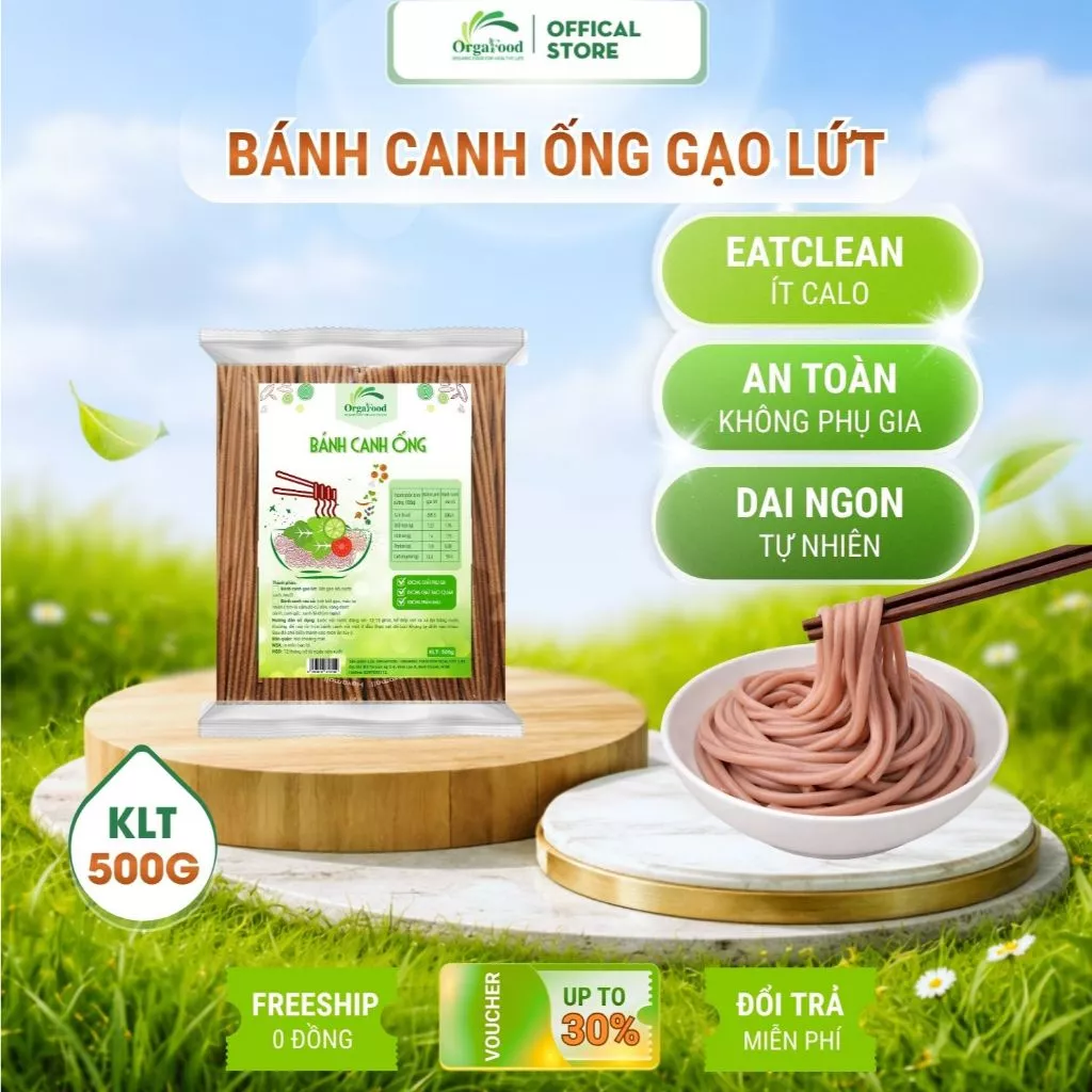 Bánh canh ống gạo lứt Orgafood 500g eatclean cho người ăn kiêng giảm cân, tiểu đường, ăn chay, thực phẩm ít calo