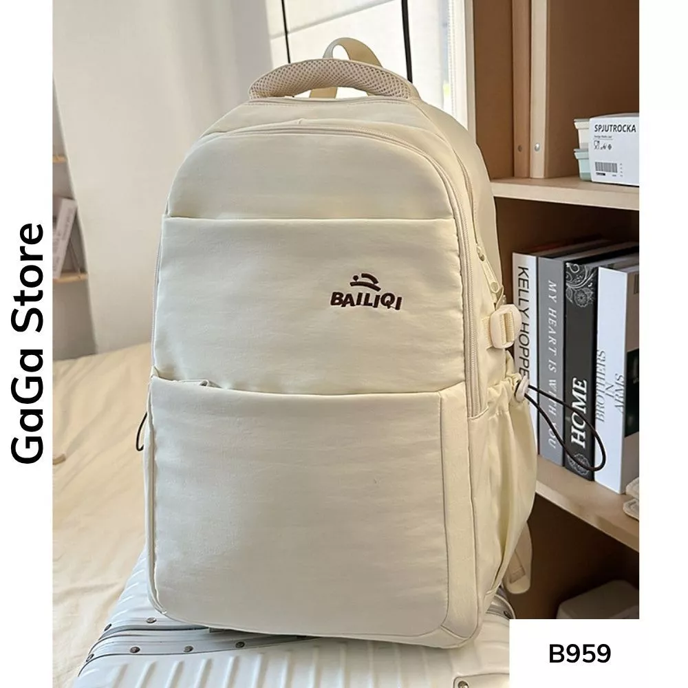 Balo unisex đi học nhiều ngăn màu đơn giản phong cách Ulzzang cho học sinh các cấp B959 gagastore