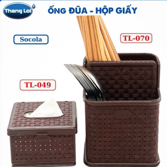 Ống Đựng Đũa Muỗng Kèm Hộp Giấy Nhựa Thắng Lợi - TL070+TL049 – Dành Cho Nhà Hàng, Quán Ăn
