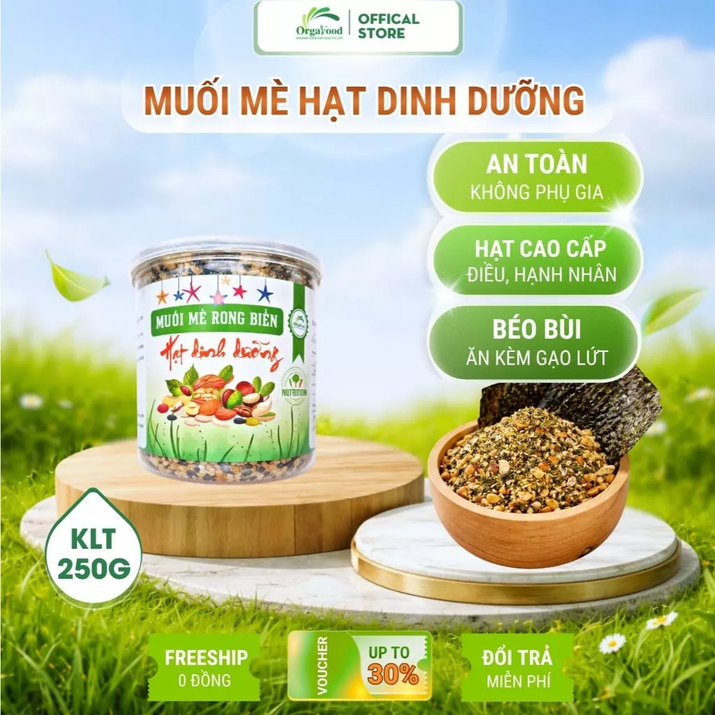 Muối mè rong biển hạt dinh dưỡng Orgafood hũ 250g ăn kiêng, eatclean, giảm cân