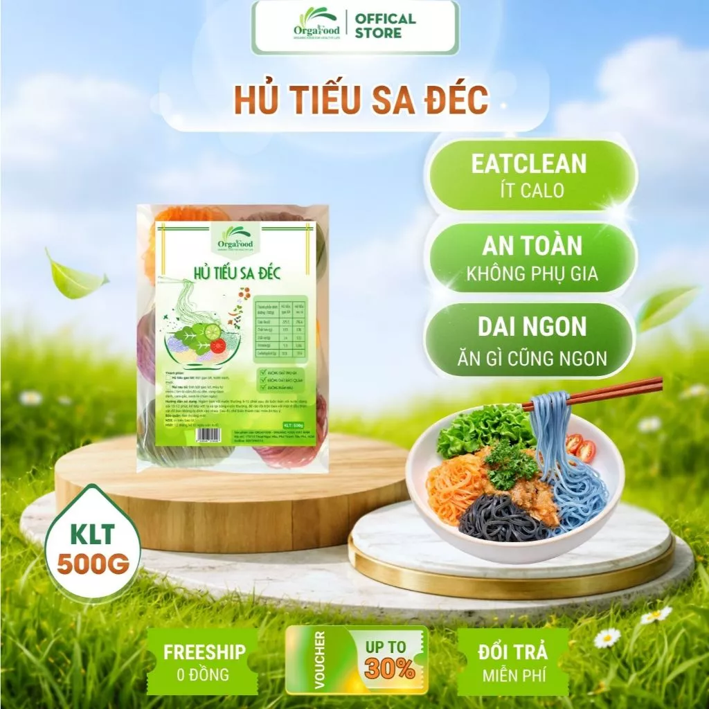 Hủ tiếu gạo lứt, rau củ Sa Đéc túi 500g (7 vắt) ăn kiêng, giảm cân, eatclean