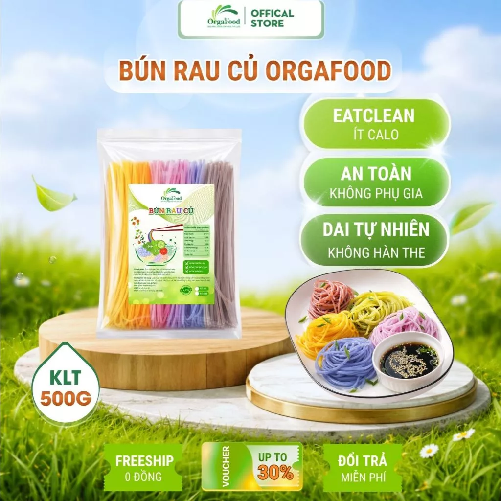 Bún rau củ ngũ sắc  hữu cơ Orgafood, bún gấc, chùm ngây, bún ngô, khoai lang, EAT CLEAN healthy, ăn kiêng