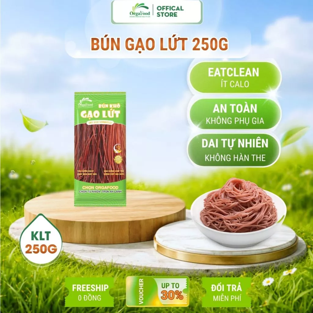 Bún gạo lứt đỏ Orgafood 250g, bún gạo lức ăn kiêng, ăn eatclean giảm cân
