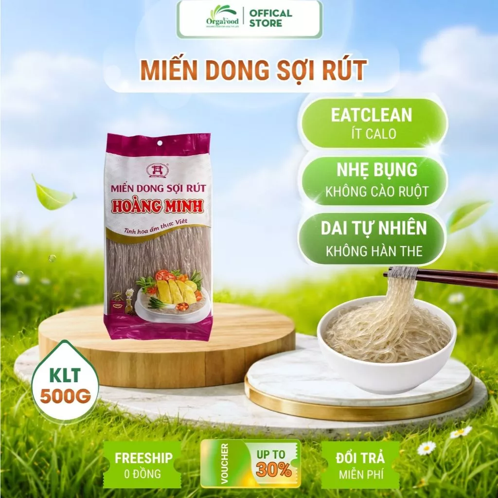 Miến dong sợi rút Hoàng Minh túi 500g ăn eatclean, ăn kiêng, giảm cân, cho người tiểu đường