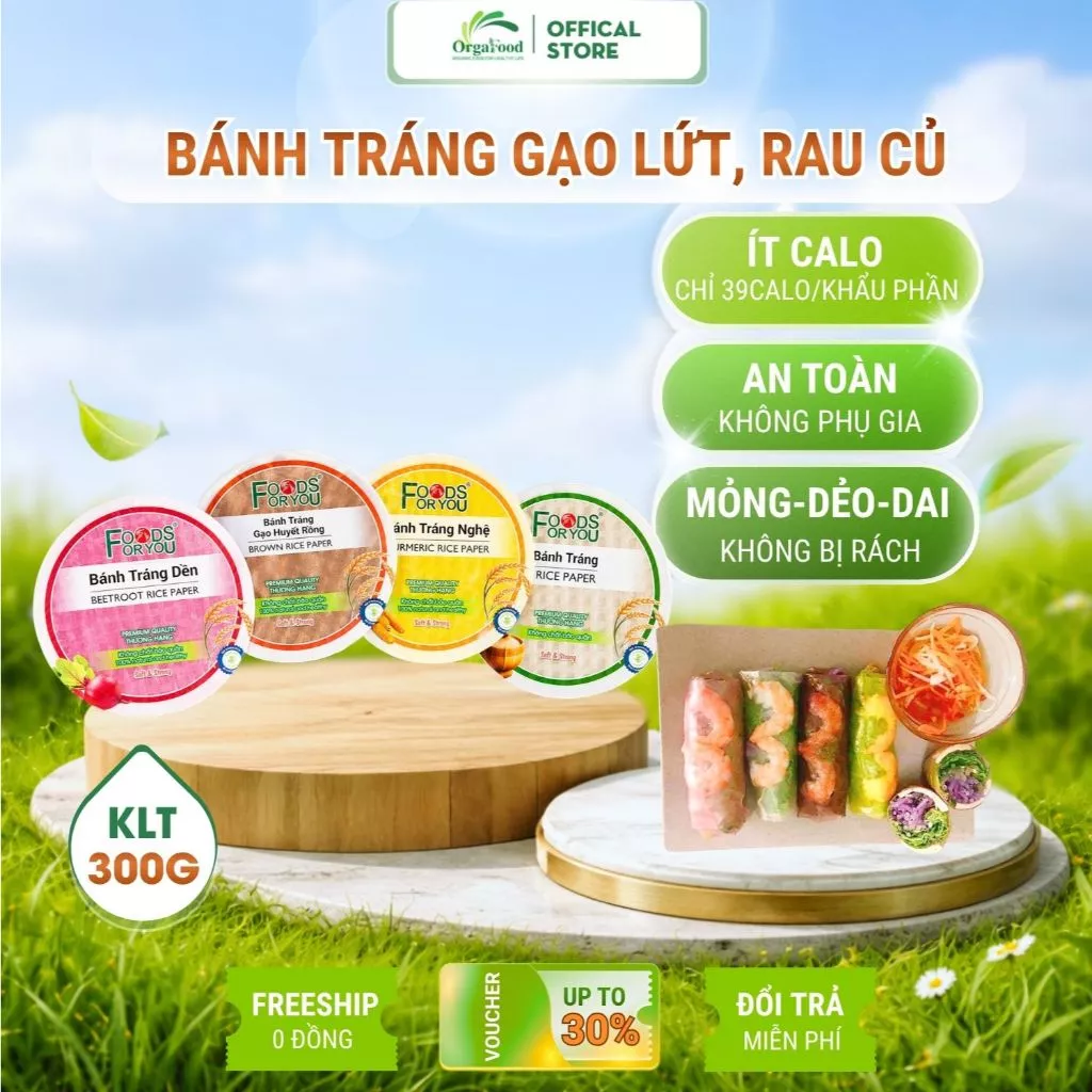 Bánh tráng cuốn gạo lứt (3 màu) Food For You 300g giảm cân eat clean healthy (trắng, vàng-nghệ, hồng-củ dền)