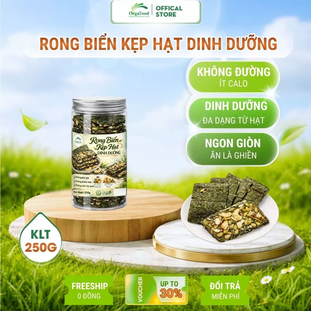 Rong biển kẹp hạt dinh dưỡng hũ 250g Orgafood, ăn vặt healthy giảm cân, eatclean, cho gymer hỏa tốc