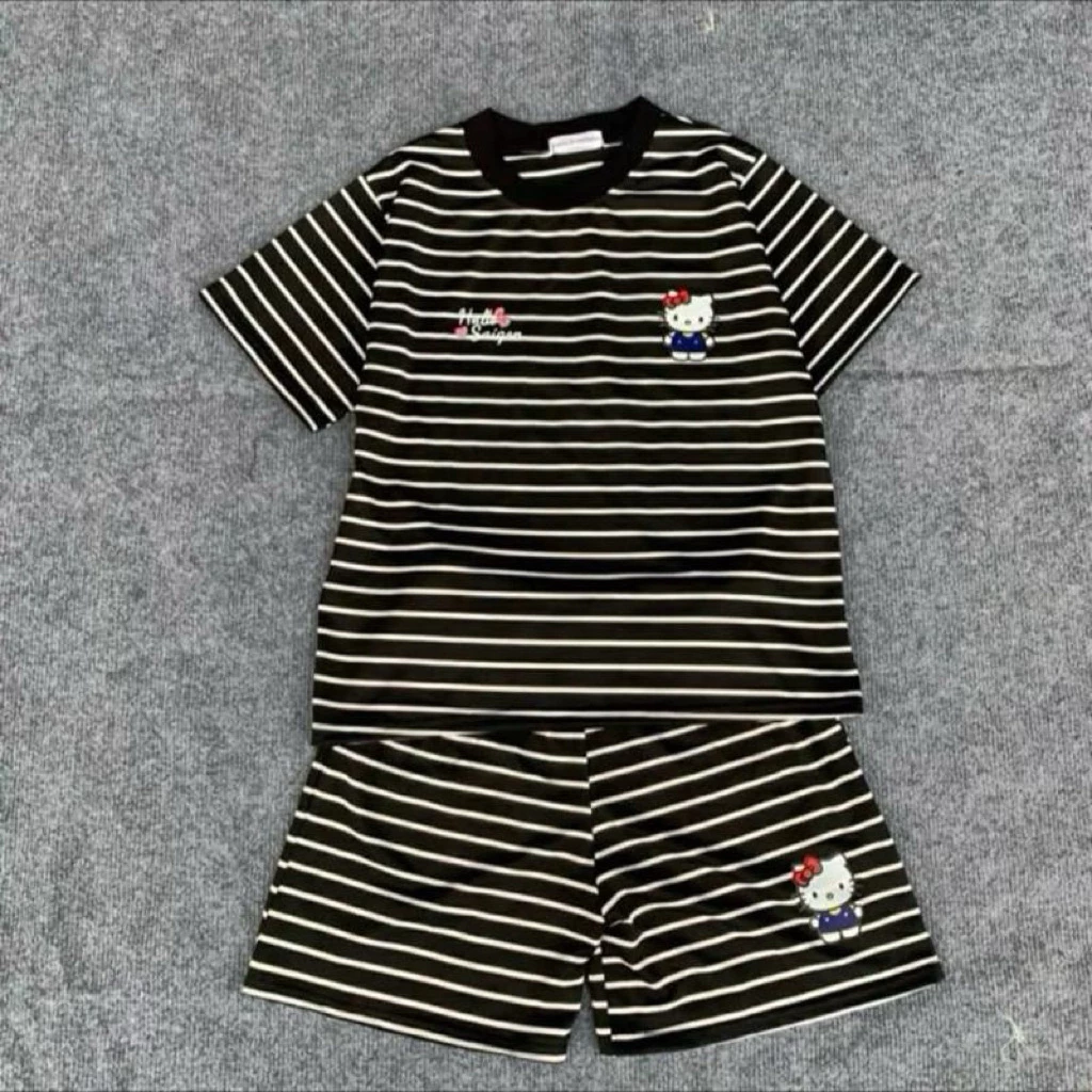 Bộ đùi Hello Kitty sọc đen trắng, thiết kế đáng yêu, phù hợp cho mọi lứa tuổi- Bộ Đùi Hb