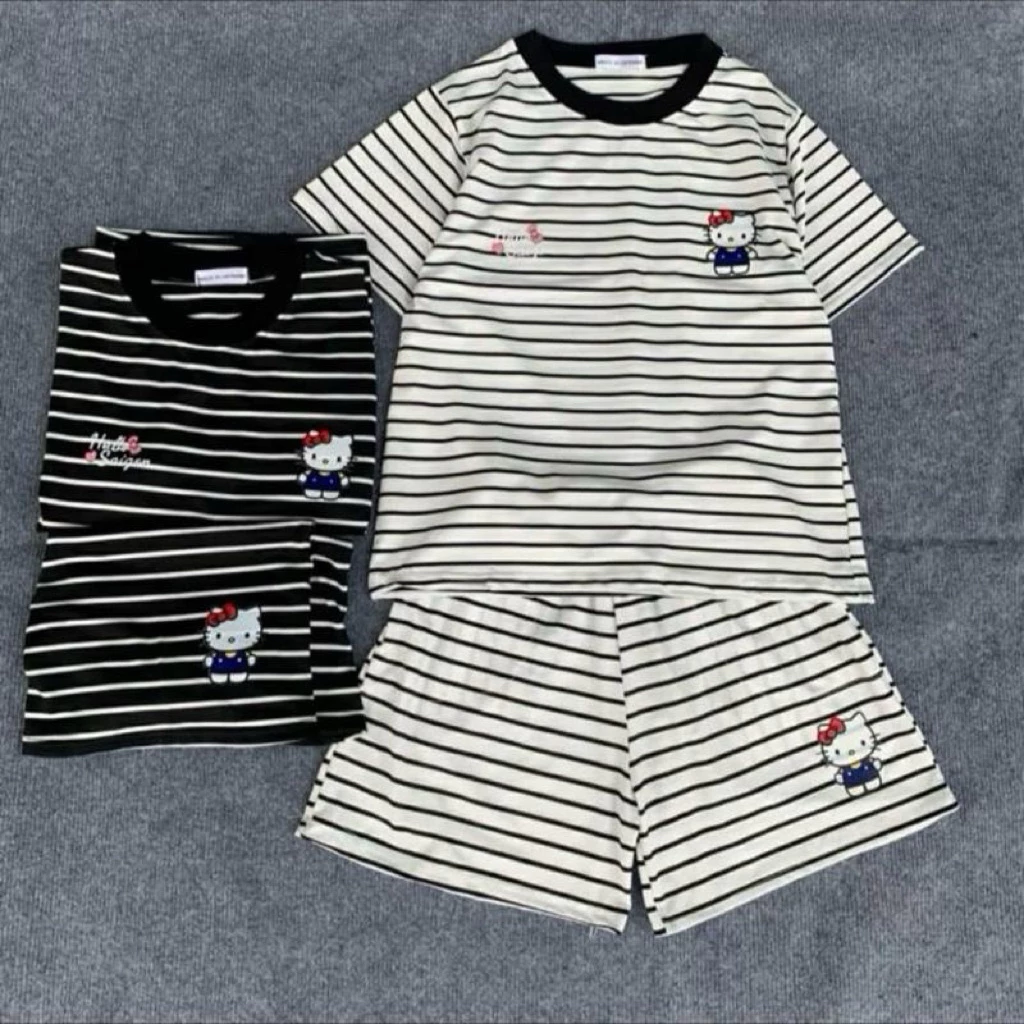 Bộ đùi Hello Kitty sọc đen trắng, thiết kế đáng yêu, phù hợp cho mọi lứa tuổi- Bộ Đùi