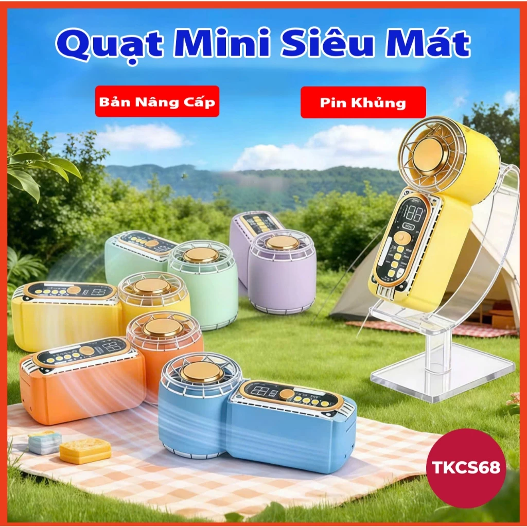Quạt cầm tay S2 Mini tốc độ cao, 100 mức gió, đèn led chiếu sáng, quạt tích điện S2 Mini pin 1800mAh làm mát nhanh