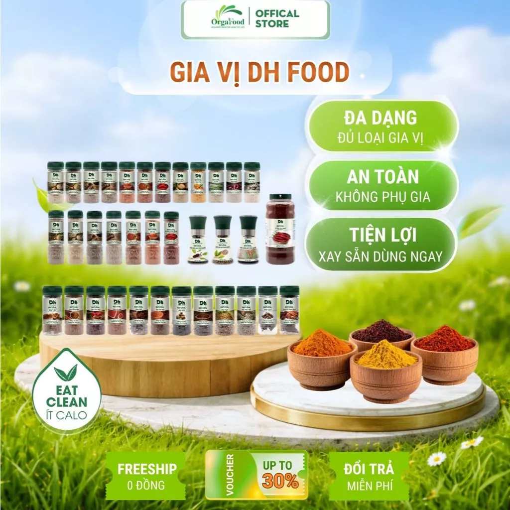Gia vị bột nguyên chất (tỏi, sả, gừng, nghệ, ớt...) DH Foods
