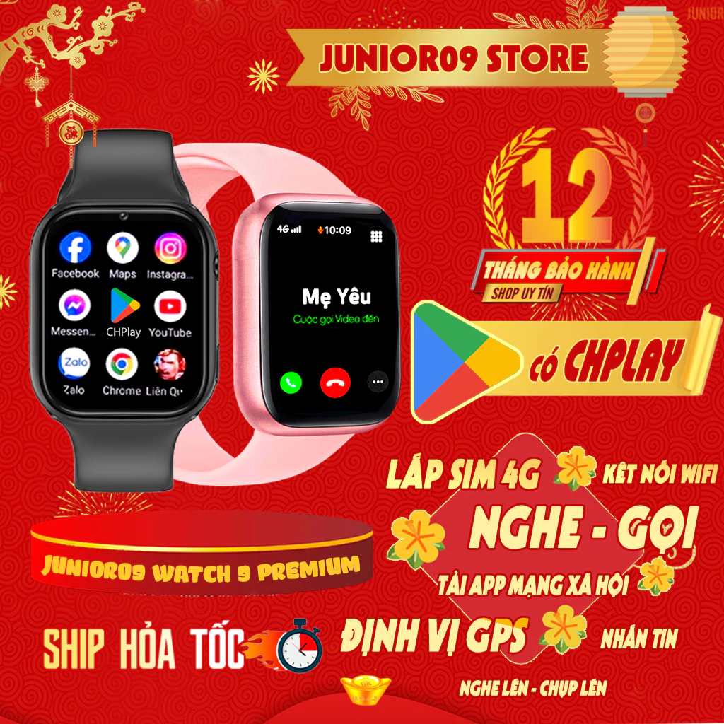 [ CHPLAY ] Đồng hồ thông minh Trẻ em JUNIOR09 WATCH 9 PREMIUM, Lắp SIM 4G | Định vị GPS | Tải App MXH | Wifi | Videocall
