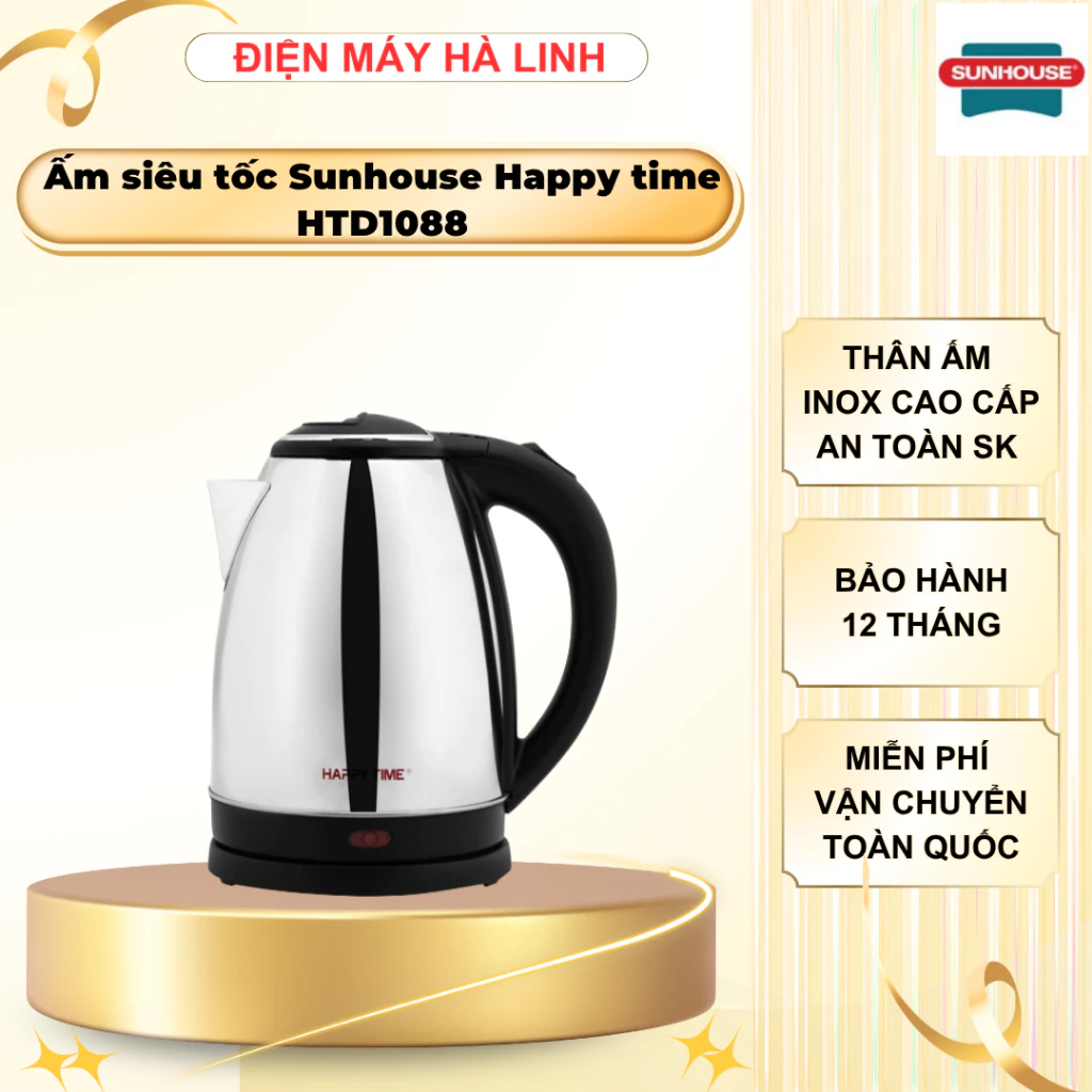 Ấm siêu tốc Sunhouse Happy time HTD1088, Công suất 1500W, Dung tích 1,8 lít, Bảo hành 12 tháng