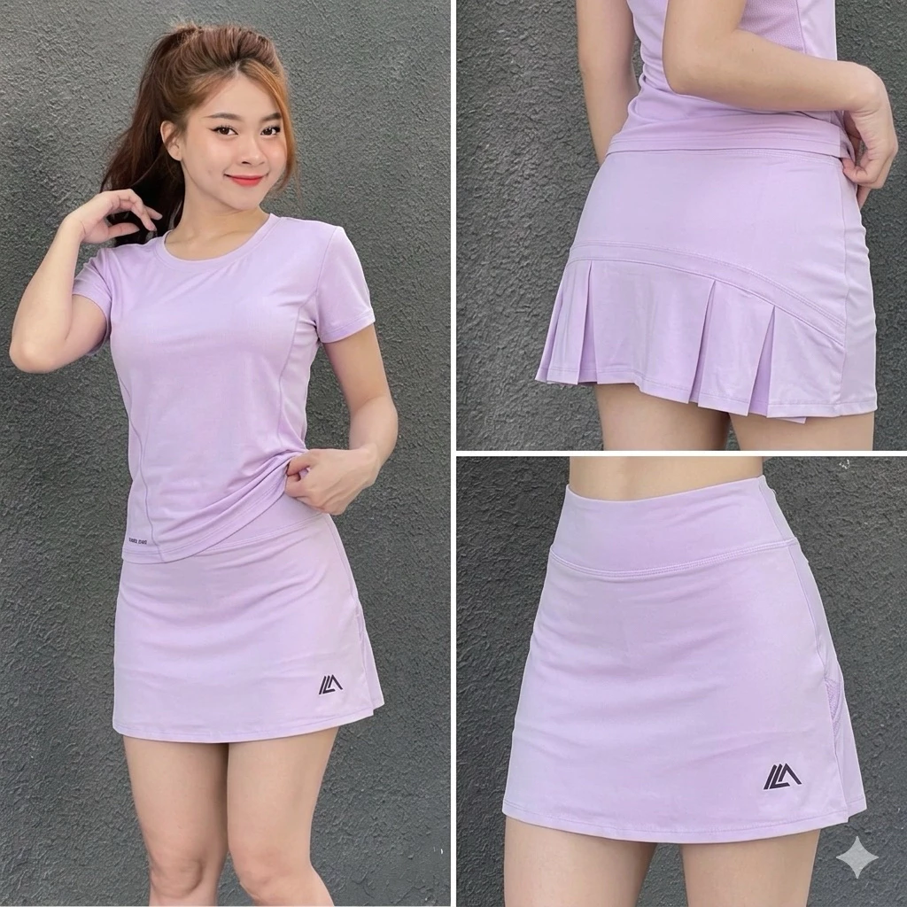CHÂN VÁY TENNIS 2 LỚP DÁNG CHỮ A VẢI THUN CAO CẤP LOGO THÊU, VÁY THỂ THAO CHƠI TENNIS, CẦU LÔNG, PICKLEBALL, GOLF