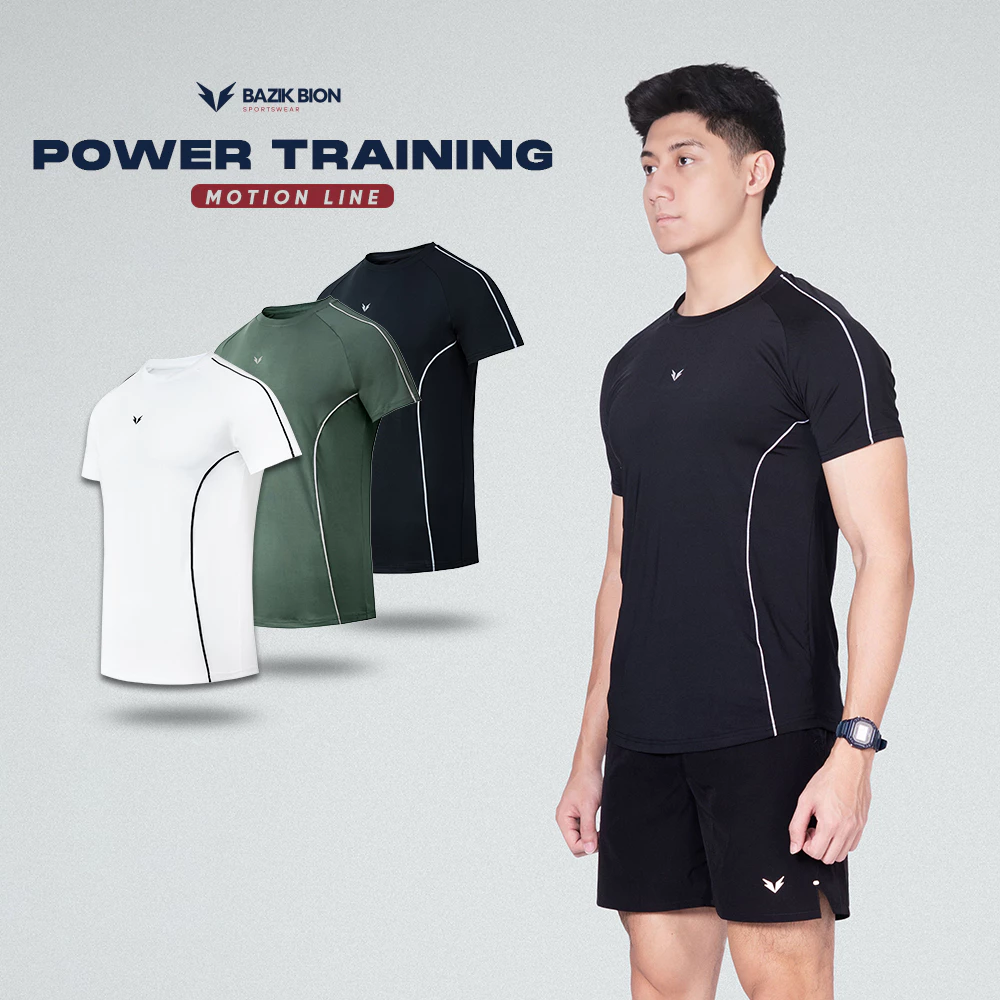 Áo Thun Thể Thao Nam BAZIK BION Power Training Phối Viền Thấm Hút, Thoáng Khí, Thoải Mái Tập Gym Chạy Bộ - A60