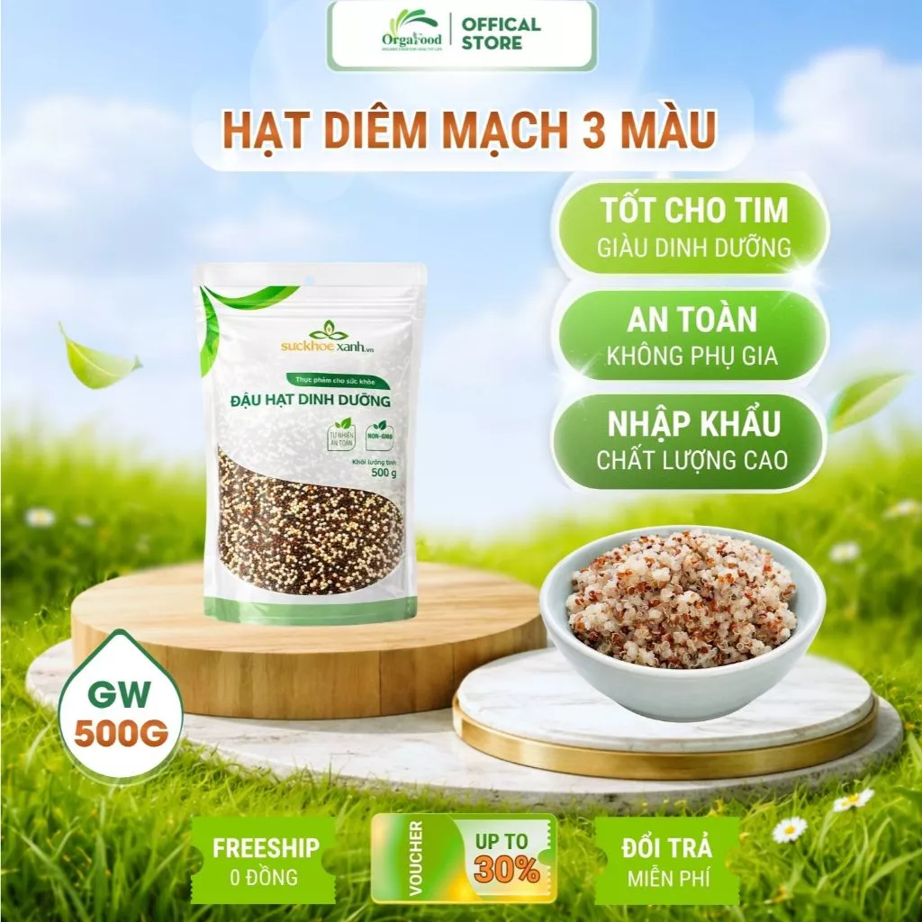 Hạt diêm mạch quinoa mix 3 màu hữu cơ túi 500g nhập khẩu Peru