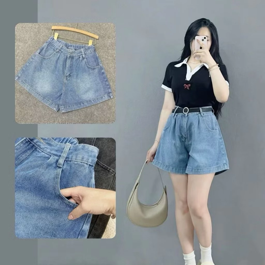 Quần Short Jean Nữ Dáng A - Khoá trước Lưng Chun Co Giãn Chất Denim Mềm Cho Nữ mùa Hè 2026