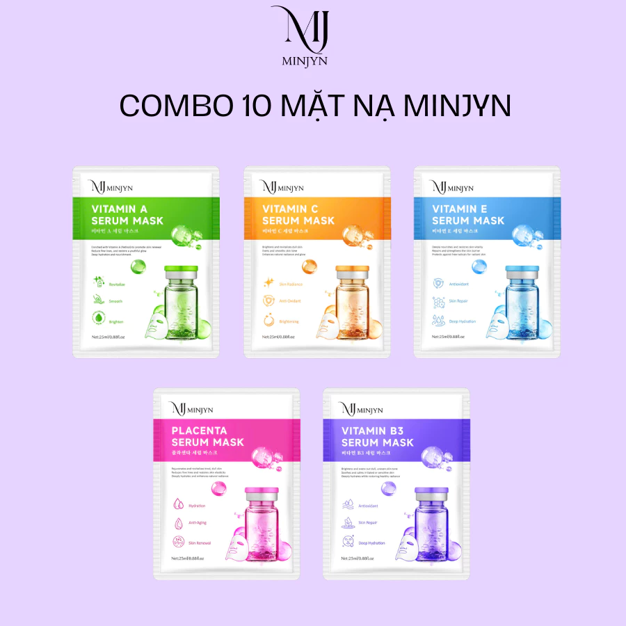 Combo 10 miếng Mặt Nạ VITAMIN B5 Hyaluronic Acid Bioaqua Cấp Ẩm, Làm Dịu và Phục Hồi Da