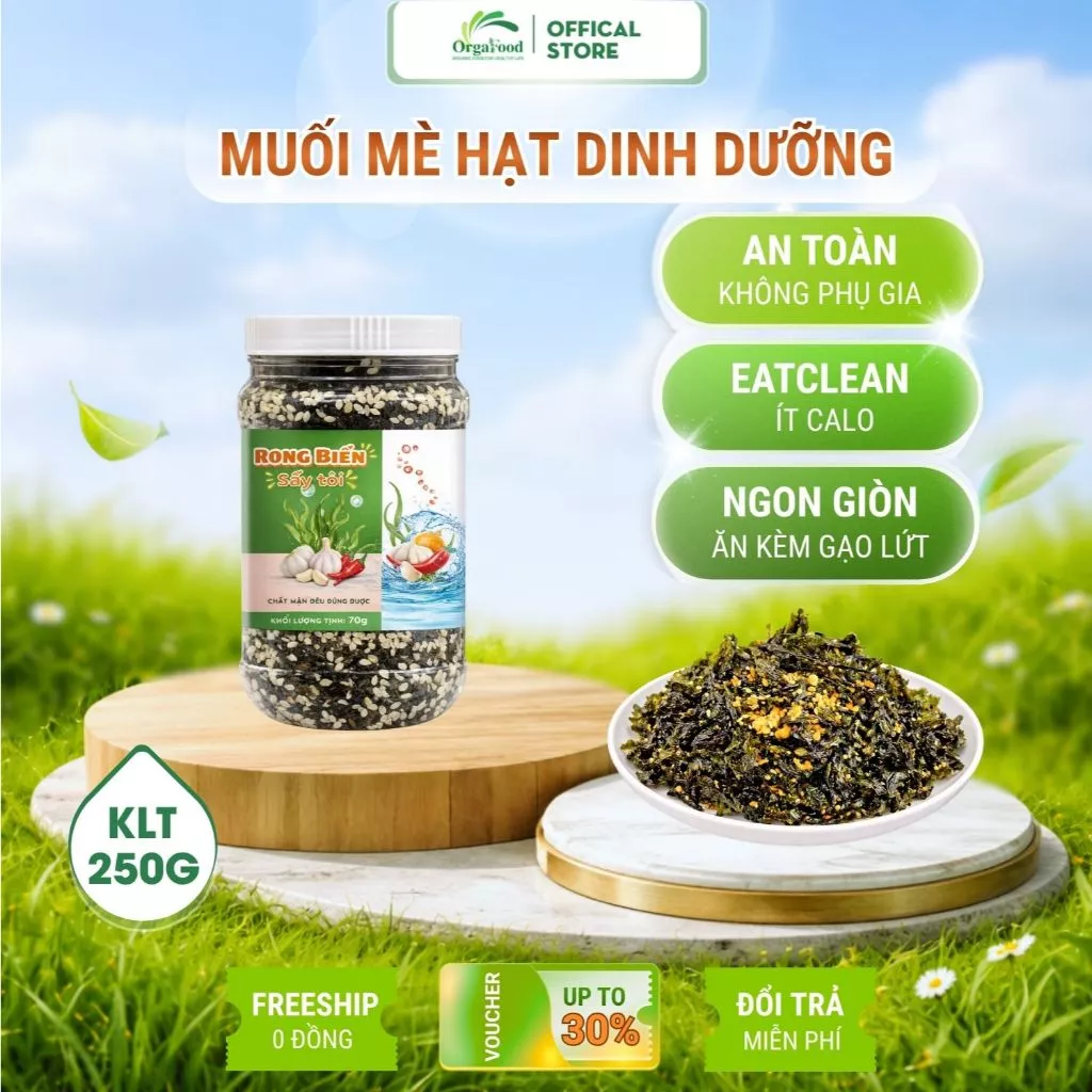 Rong biển cháy tỏi mè rắc cơm gạo lứt Orgafood, heathy, ăn chay, thực dưỡng, ăn kiêng