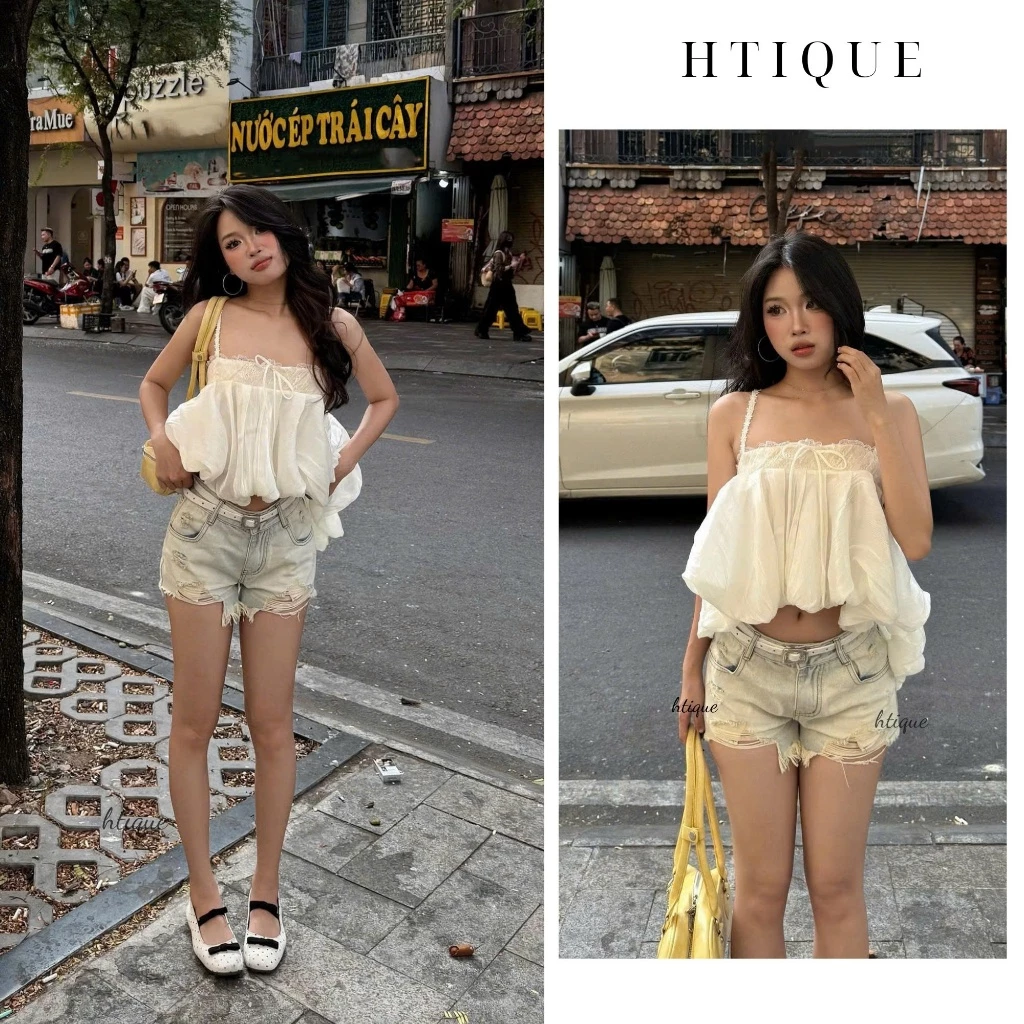 COLLECTION - HTIQUE ra mắt Quần short jeans rách xanh bạn sáng, Quần sooc jeans cá tính năng động QB11
