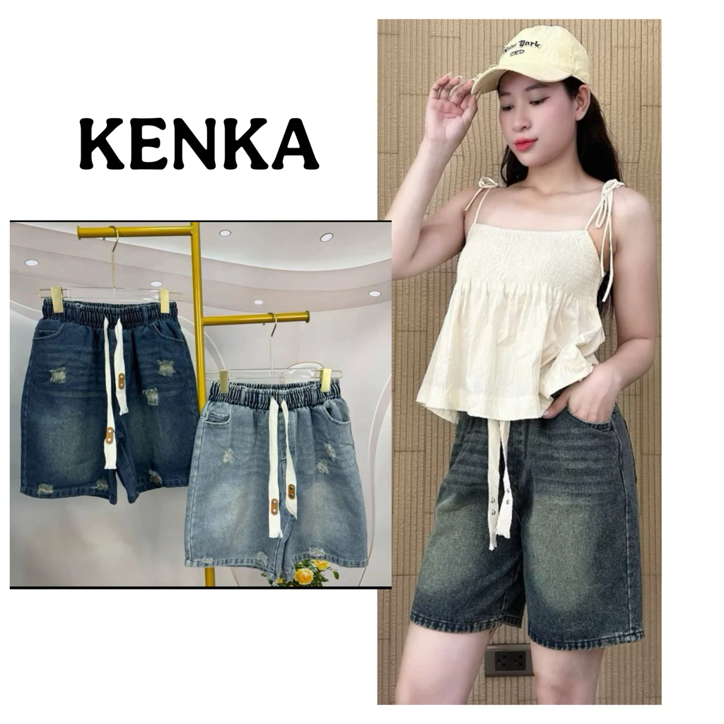 Quần Short Jean Lửng Nữ Cạp Cao Lưng Thun Chất Liệu Jeans Dmin Size 40-75kg, Quần Bò Lửng trên gối cho Nữ