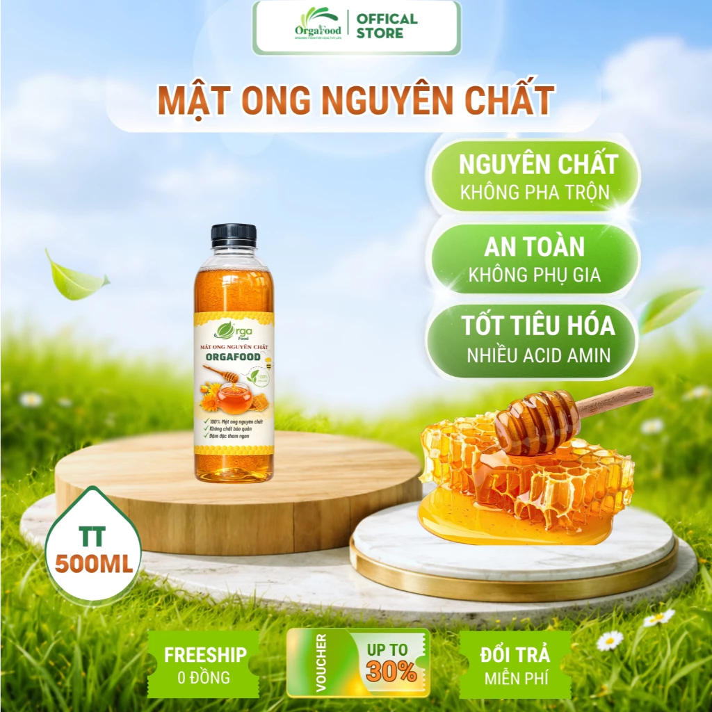Mật ong nguyên chất 1 lít Orgafood - Cam kết đổi trả nếu không hài lòng