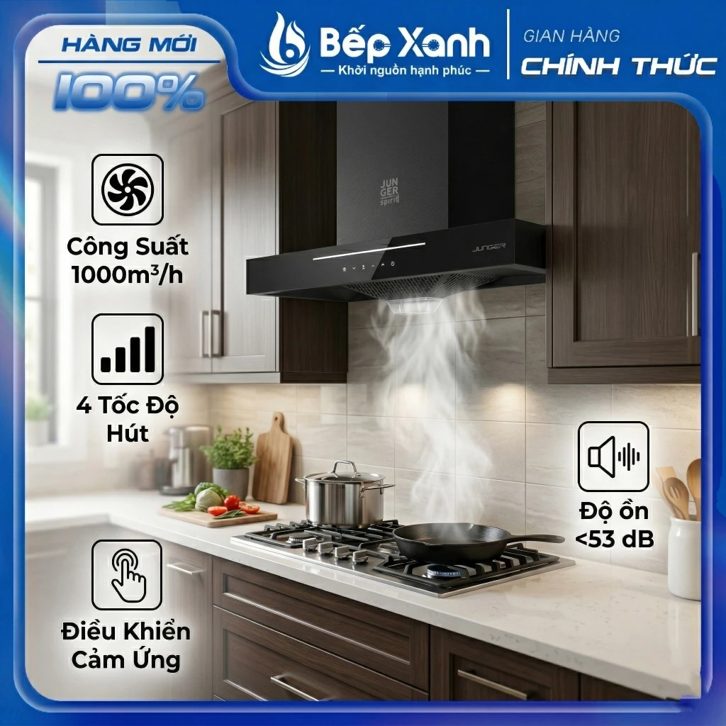 HRJ-701| Máy Hút Mùi Junger HRJ-701 - Công Suất 1000m³/h - 4 Tốc Độ Hút - Độ ồn 53 dB - Điều Khiển Cảm Ứng