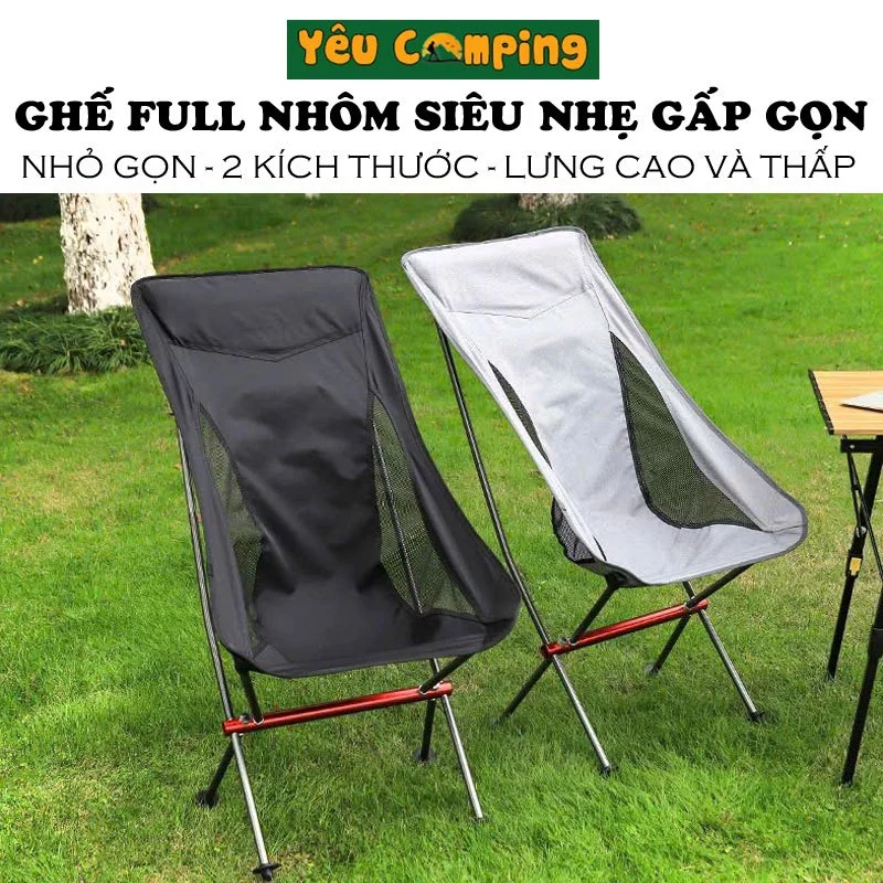 Ghế mặt trăng gấp gọn full nhôm trọng lượng siêu nhẹ, chắc chắn dùng camping, câu cá, treking dã ngoại