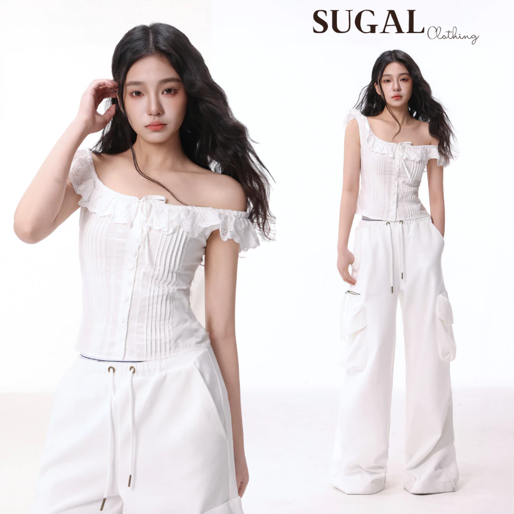SUGAL - Áo Kiểu Trễ Vai Viền Bèo - Áo Mặc Được Nhiều Kiểu Thời Trang Hàn Quốc Mùa Hè - Áo Chất Thô Mềm Mại | TOP NU 286