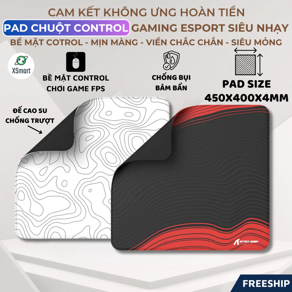 Pad Chuột Control Gaming Esport Attack Shark CM02 Kích Thước 450x400x4mm Bề Mặt Siêu Mịn Chống Bẩn