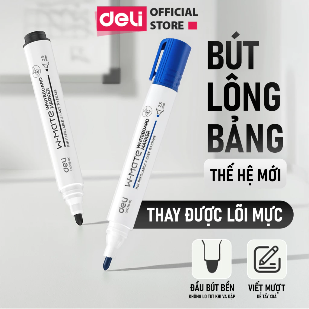Combo 3/6/12 Bút lông bảng Deli có thể bơm mực bút viết bảng trắng dễ dàng xóa sạch