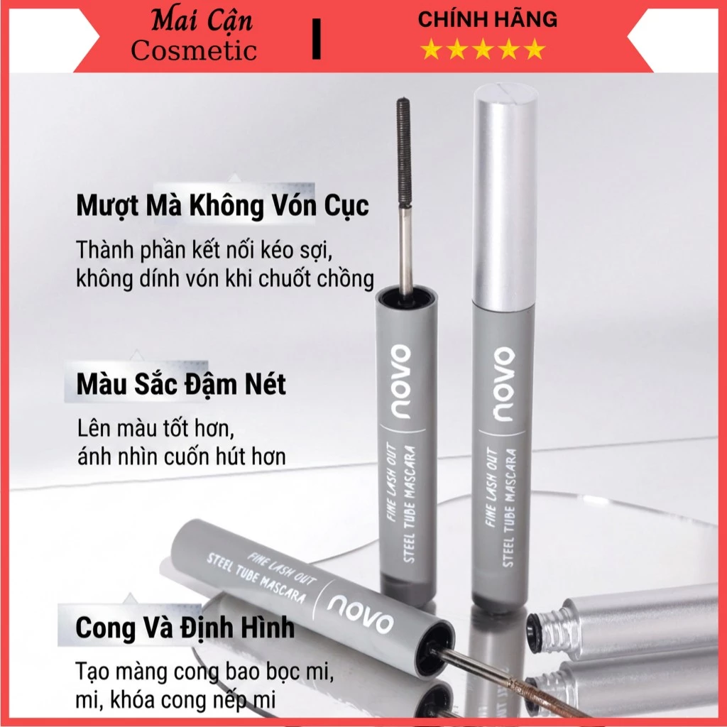 Mascara Đầu Cọ Thép NOVO Fine Lash Out – Siêu Chống Nước, Giữ Cong 24H Không Sụp, Không Lem Trôi