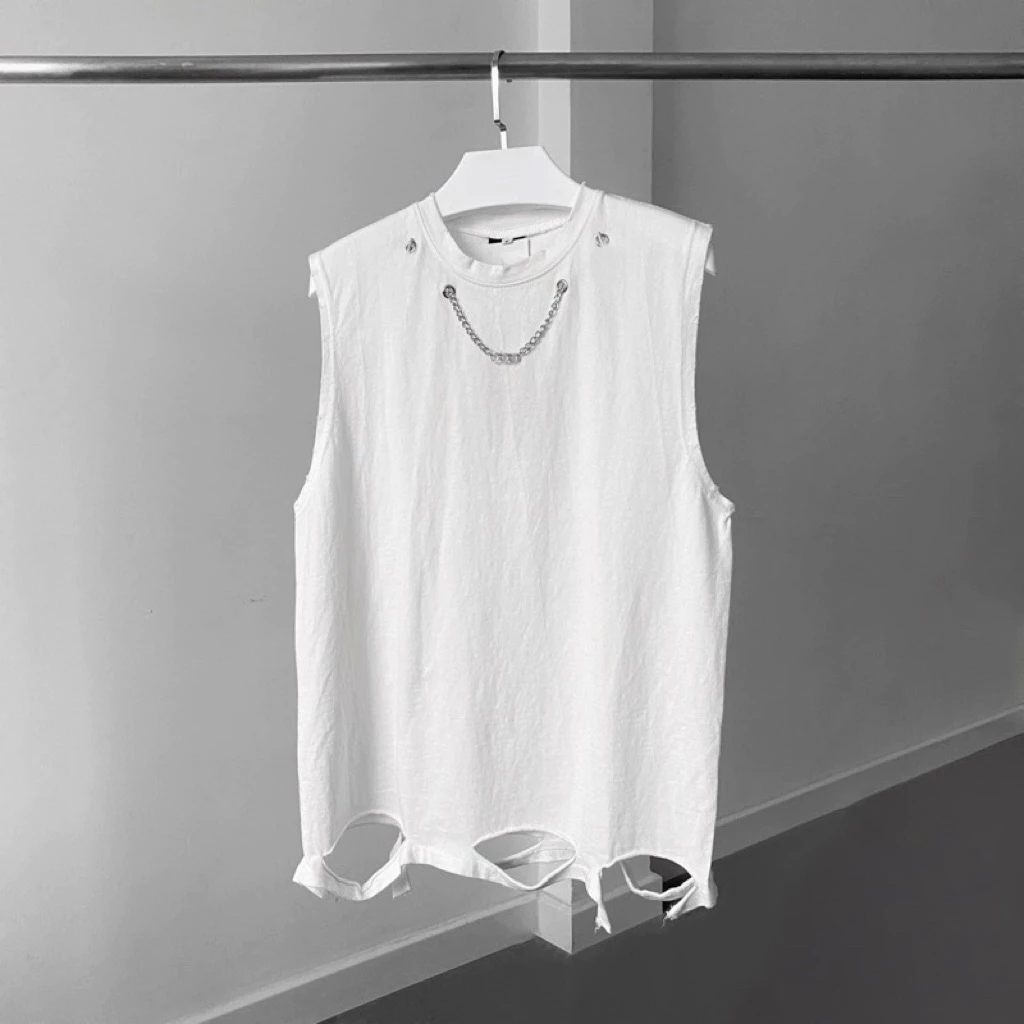 Áo thun tanktop kiểu dáng phối xích phong cách Streetwear năng động dễ phối