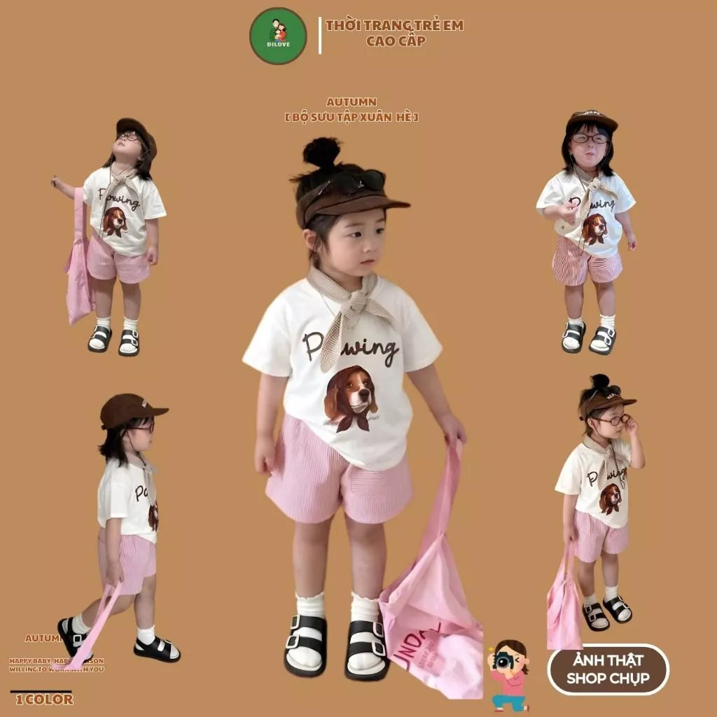 Bộ Đồ Bé Gái DILOVE Phong Cách Hàn Quốc Chất Liệu Cotton Co Giãn Thoáng Mát Quần Áo Cho Bé - Mã H7 - Bộ Chó Đỏ