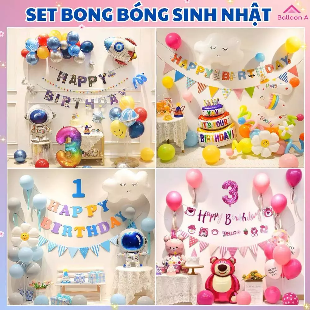 Tổng Hợp Combo Set Bóng Trang Trí Sinh Nhật Cho Bé, Set Bóng Sinh Nhật Happy Birthday