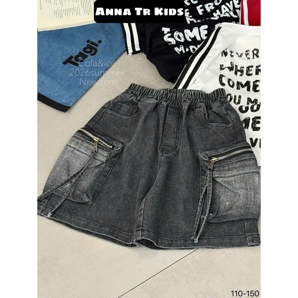 ( Ảnh Thật ) 60299 [110–150] Quần Short Jeans túi hộp khoá kéo mã mới 2026 quảng châu Bé Trai