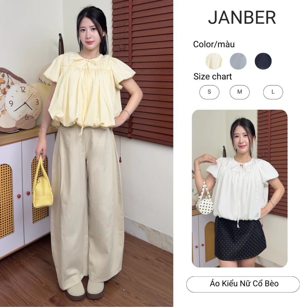 Áo Babydoll Gió Mềm Dáng Bí Cổ Tròn Tay Bồng Thời Trang Nữ