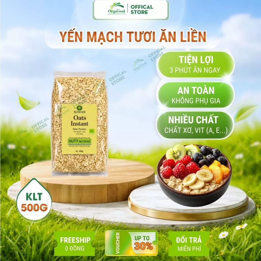 Yến mạch giảm cân cán dẹt cán vỡ ăn liền Hafer 500g nhập khẩu Chile eat clean, cho người ăn kiêng Orgafood