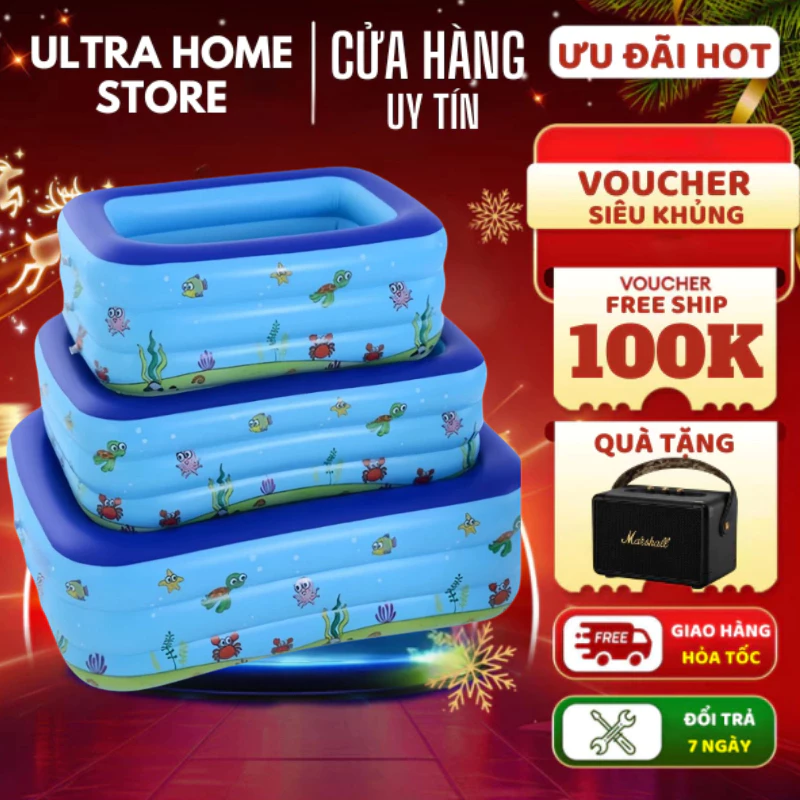 Bể bơi phao bơm hơi 3 tầng cho bé cao cấp – Siêu dày, bền đẹp, an toàn cho bé, giữ hơi lâu, rộng rãi
