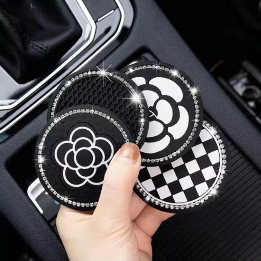Miếng lót cốc bằng silicon chống trơn trượt, đính đá lấp lánh Phụ kiện cao cấp trang trí xe hơi