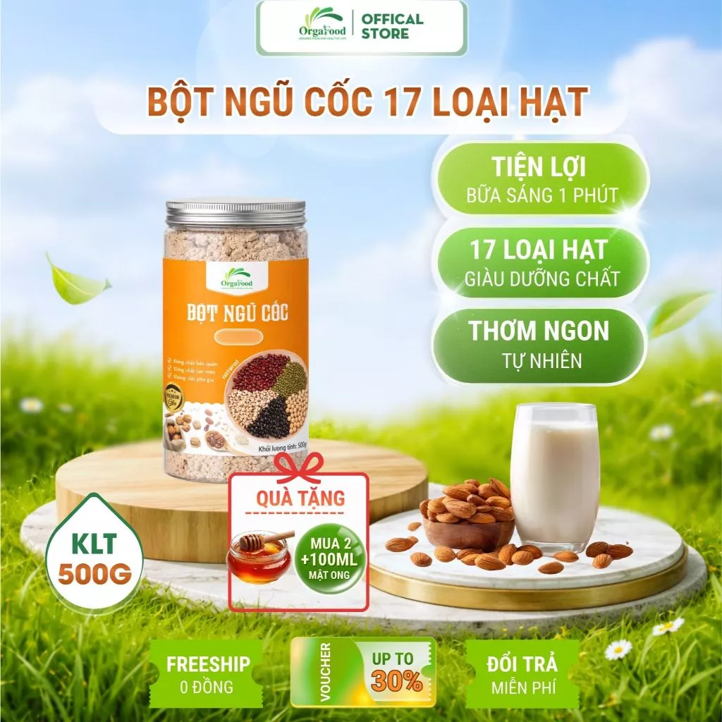 Bột ngũ cốc gạo lứt giảm cân Orgafood [mua 2 tặng 100 ml mật ong] 17 loại hạt và đậu, bữa sáng dinh dưỡng giảm cân