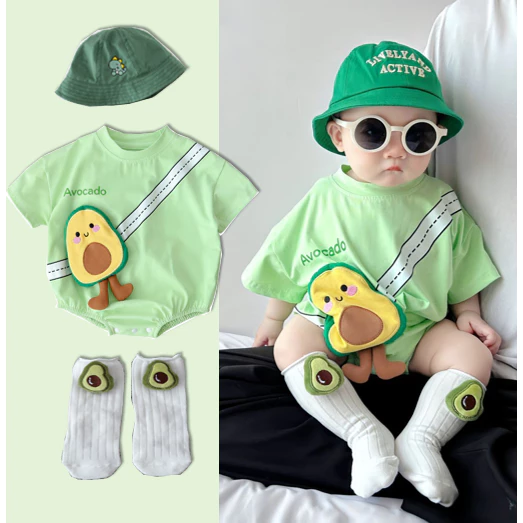 3pcs thiết lập quần áo trẻ sơ sinh mùa hè bông xanh lá cây bơ áo tay ngắn bé Bodysuit 0-24M