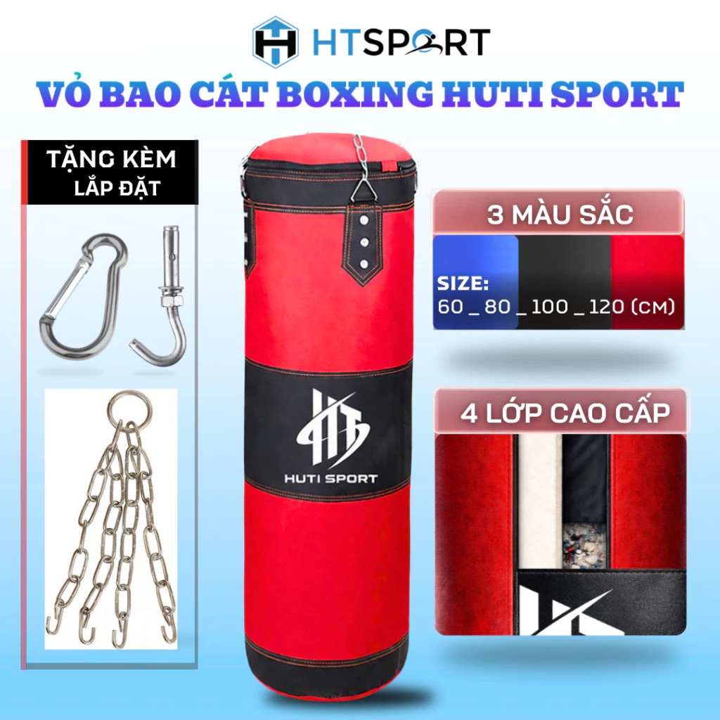 Vỏ Bao Cát Đấm Bốc Tập Võ BOXING 4 Lớp 60CM - 120CM Siêu Bền, Vỏ Bao BOXING