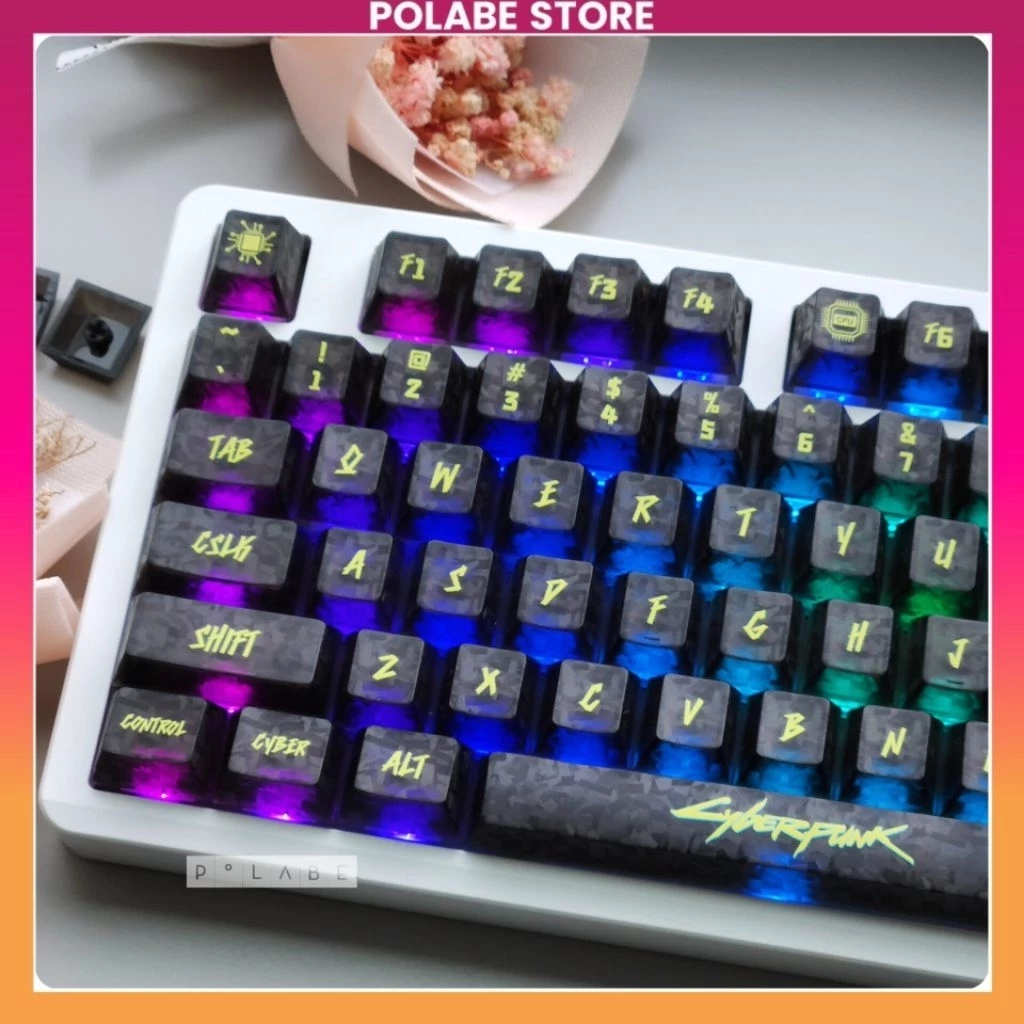 Keycap Cyberpunk Carbon profile bàn phím cơ Polabe Store Keycap Pudding xuyên led in sắc nét