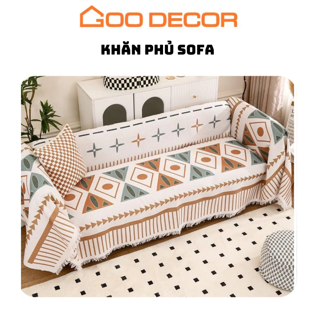 Khăn phủ sofa cao cấp, tấm trải ghế sofa hoạ tiết dệt 3D phong cách Địa Trung Hải - GOO Decor