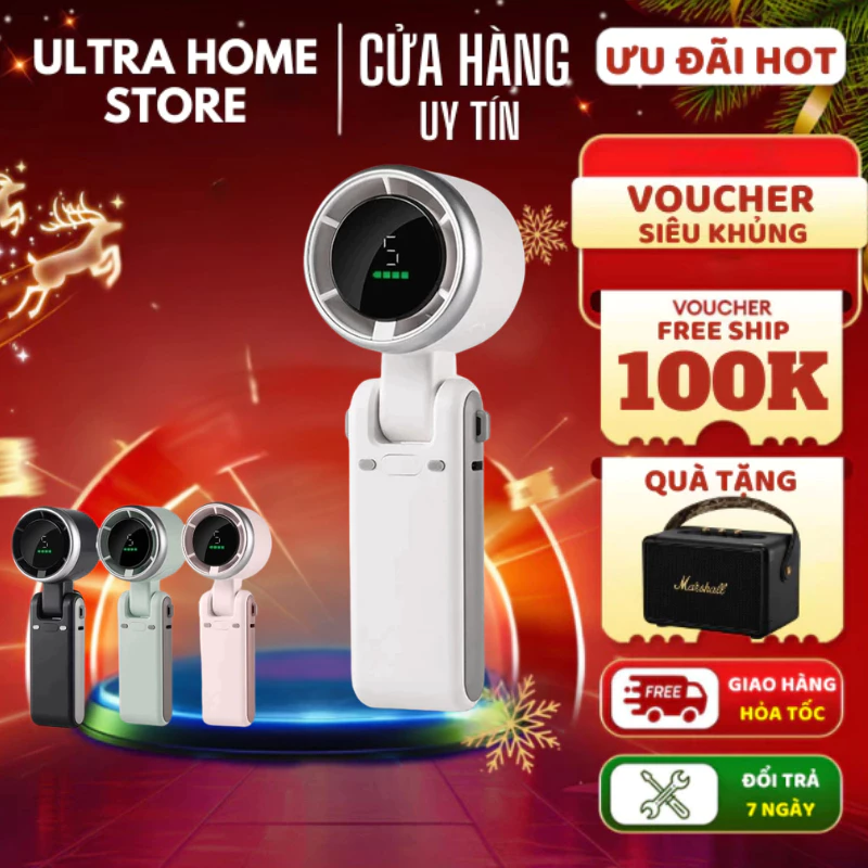 Quạt Cầm Tay Mini Pin 4000mAh – 5 Mức Gió, Màn Hình Hiển Thị, Gấp Gọn Tiện Lợi Làm Mát Nhanh