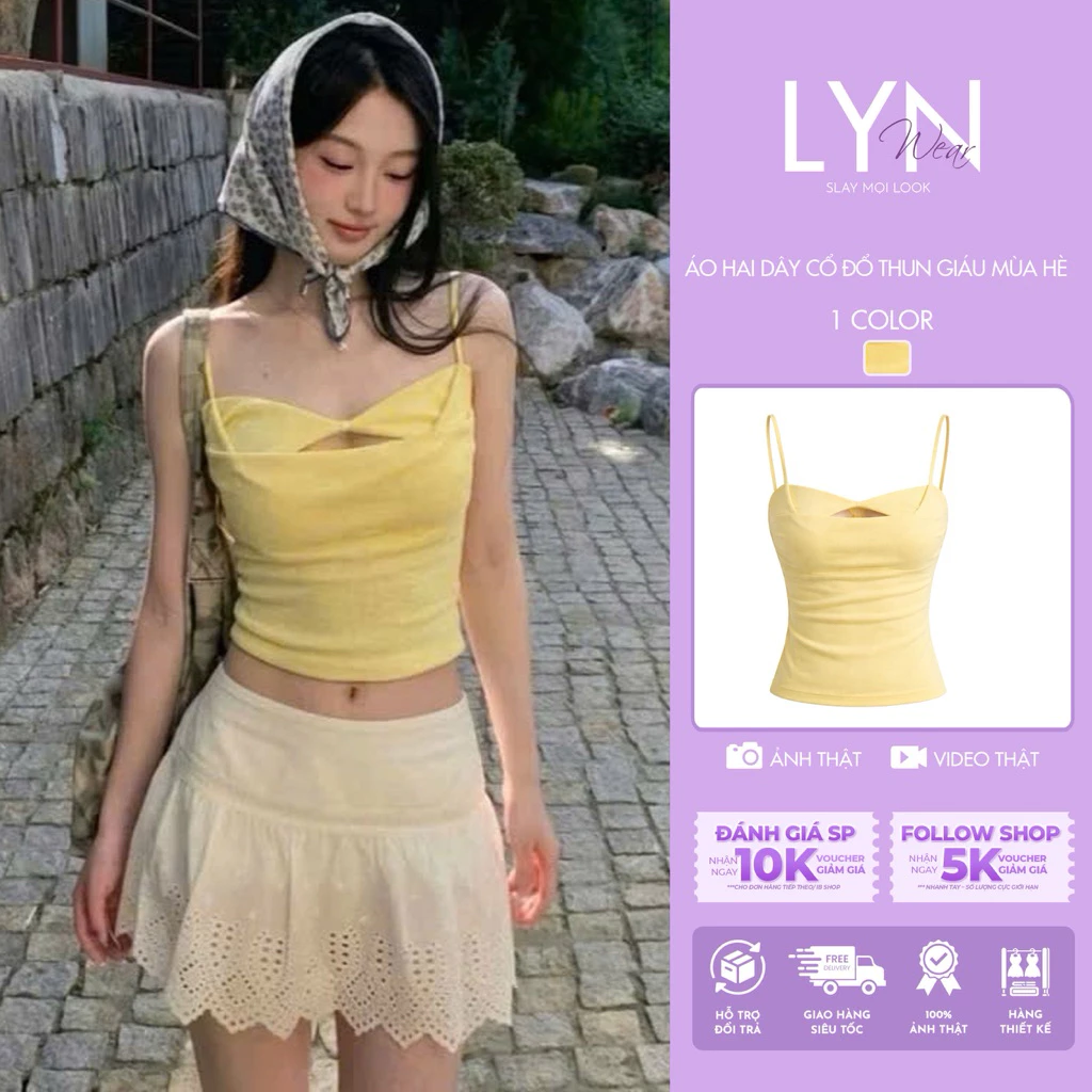 | LYN WEAR | Áo hai dây cổ đổ thun giấy mùa hè, croptop basic dáng sexy