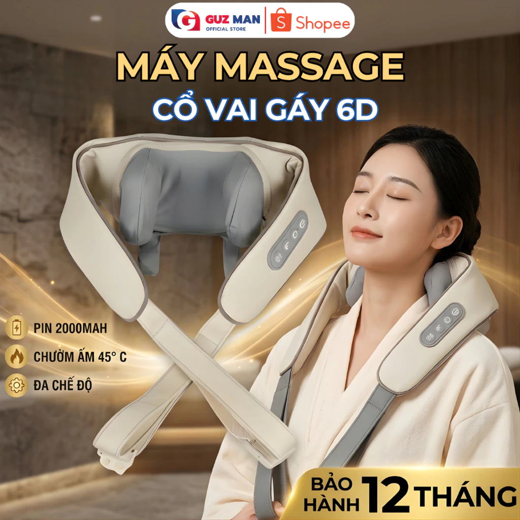 Máy Massage Cổ Vai Gáy 6D, Gối Chườm Ấm 6 Đầu Massage, Giảm Đau Mỏi Vai Gáy Cho Gia Đình