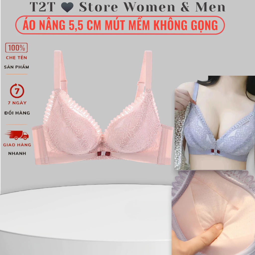 Áo lót ren, Không gọng, Đệm dày5,5cm, Siêu nâng, Siêu mềm,Siêu thích luôn ạ bản lưng 3 móc cài